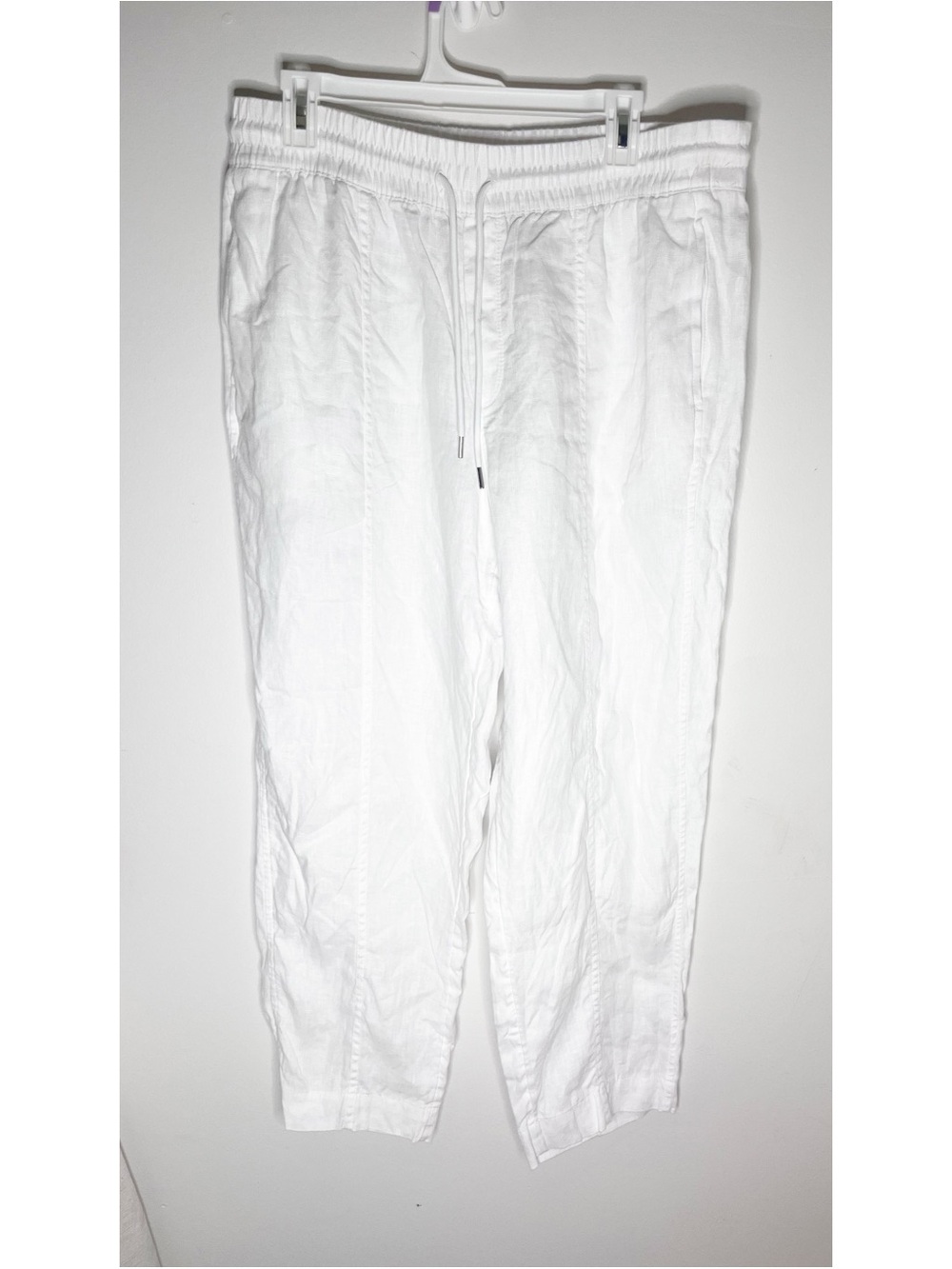 NWOT White Athleta Drawstring Linen Barrel Pants size L